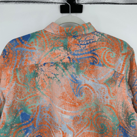 Vintage Ralph Lauren Womens Button Up Shirt 1X Orange Abstract Artsy Western - Picture 6 of 8